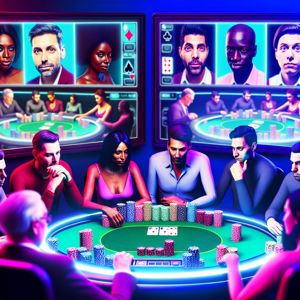 A dynamic digital poker tournament scene.