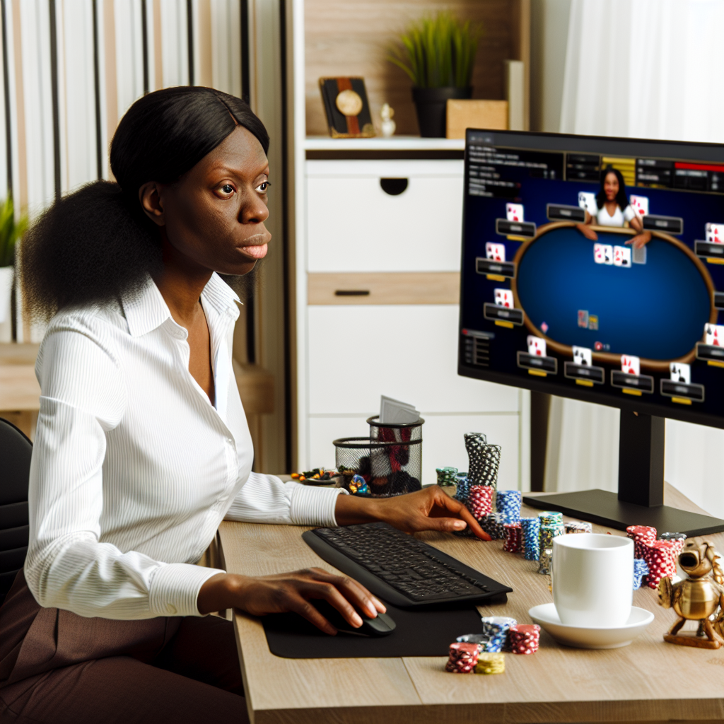 Online poker player focused and determined.