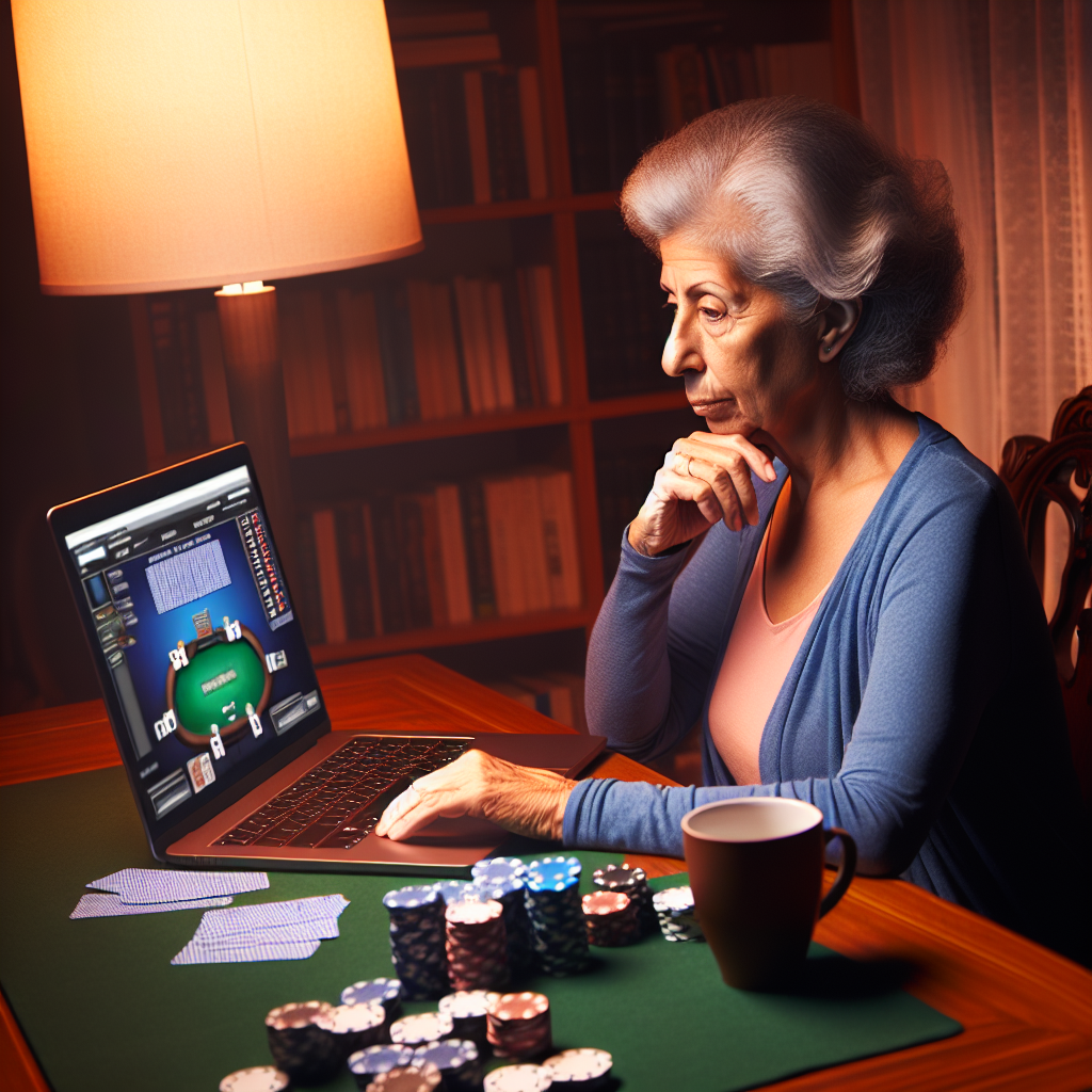 Player studying poker strategy online.