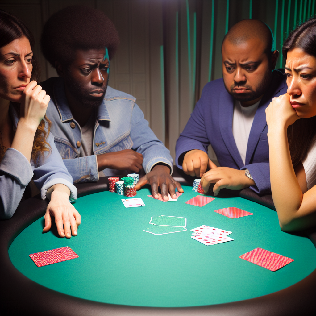 Players staring at community cards intensely.