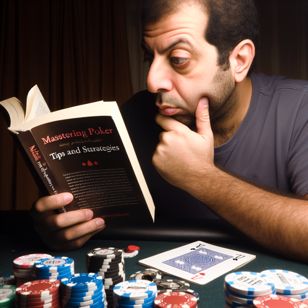 Poker player studying strategy and tips.