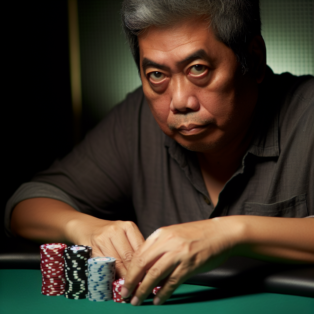 Poker player with focused, strategic expression.