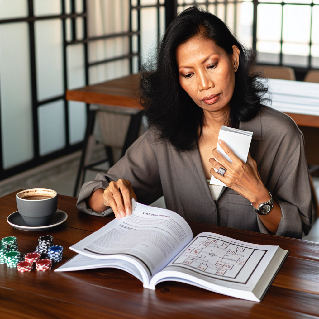 A person studying a poker book.