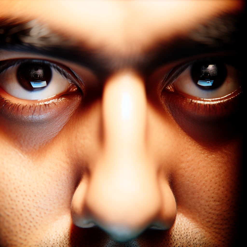 Close-up of poker player's intense stare.