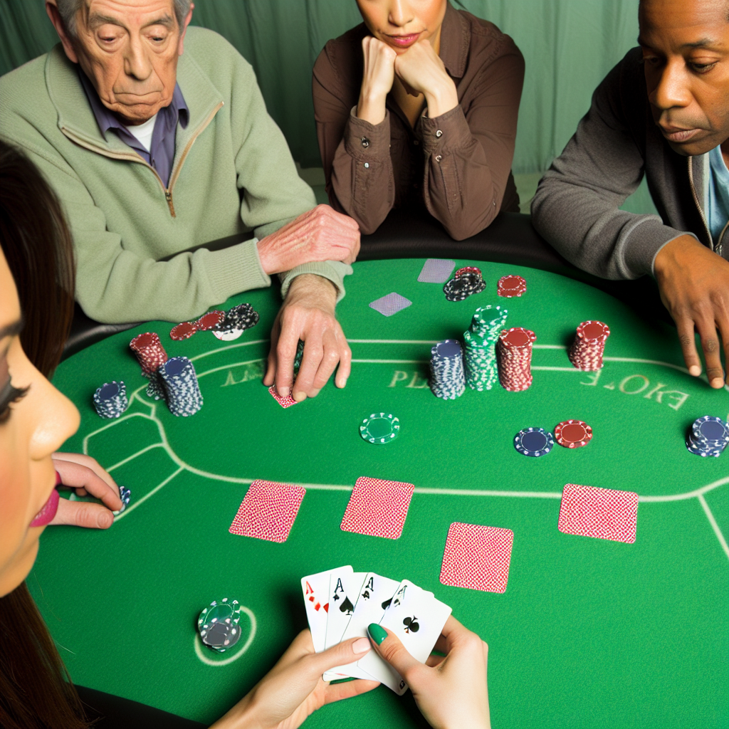Close-up of poker table with players.