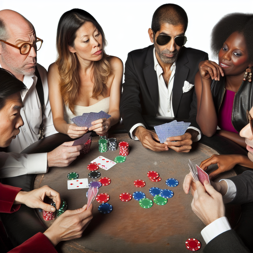 Players around a poker table strategizing.