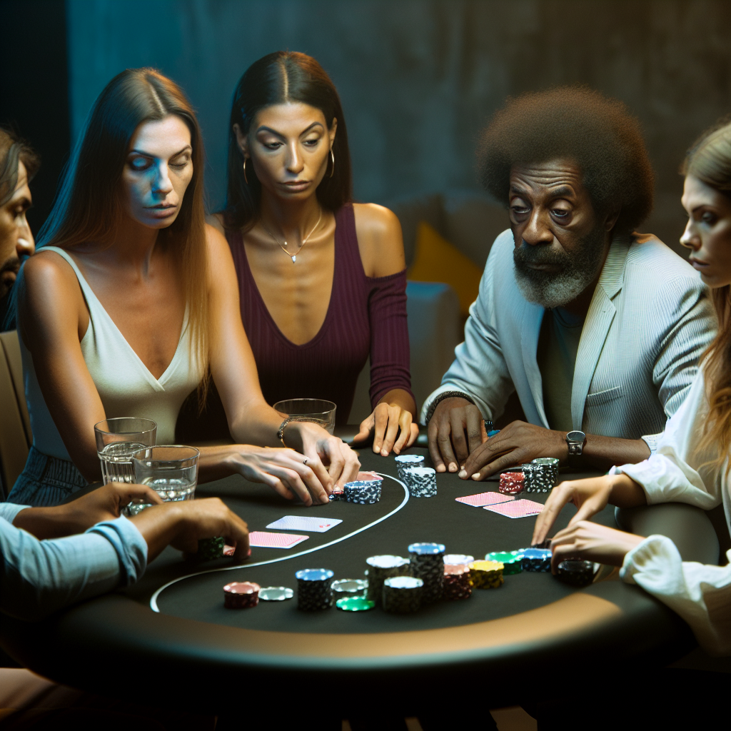 Players at poker table strategizing together.