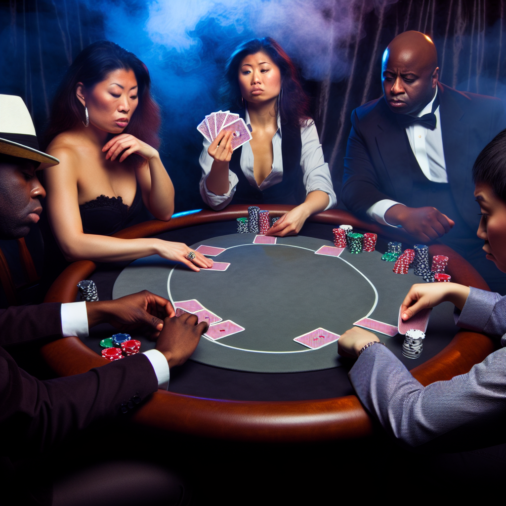 Players revealing hands in intense showdown.