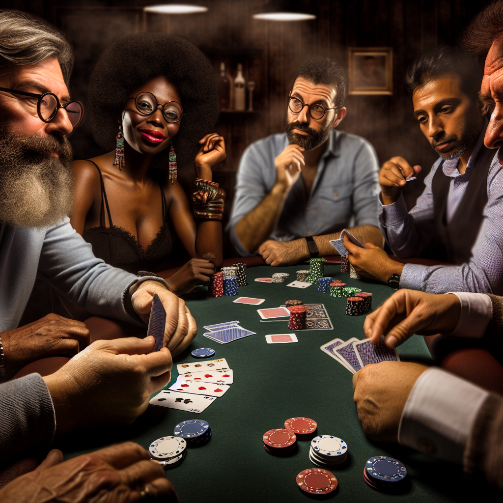Players studying poker hands and strategies.