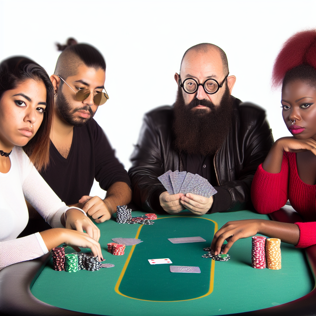 Players studying poker hands at table.