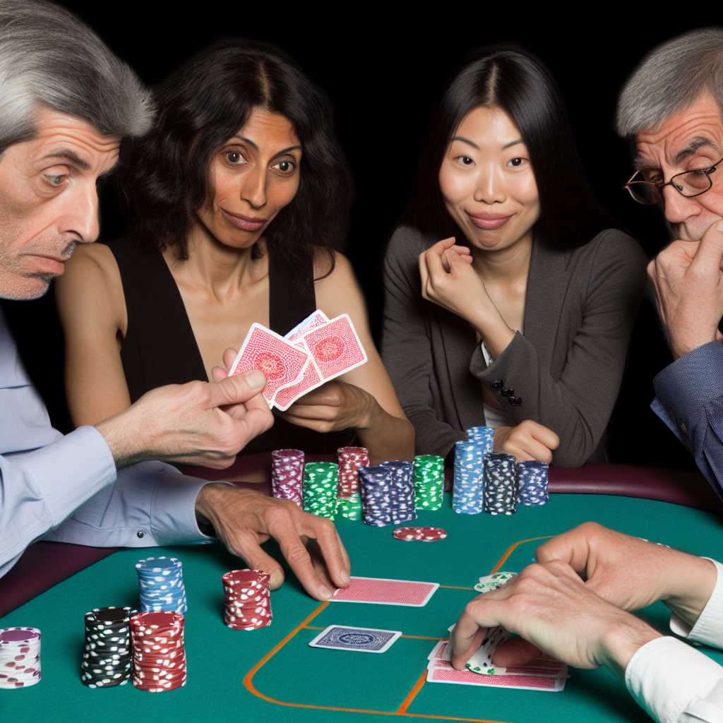 Players with poker chips and cards.