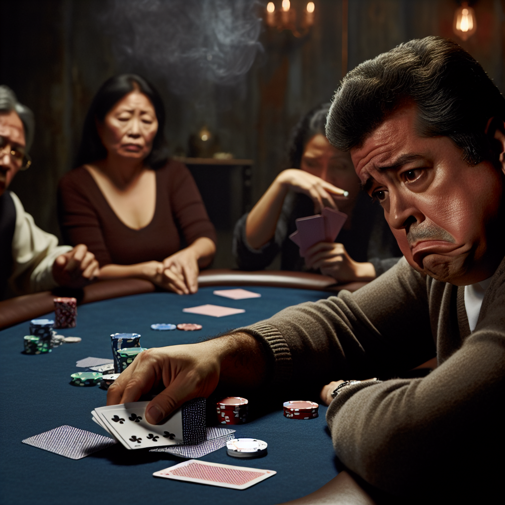 Poker player folding a bad hand.