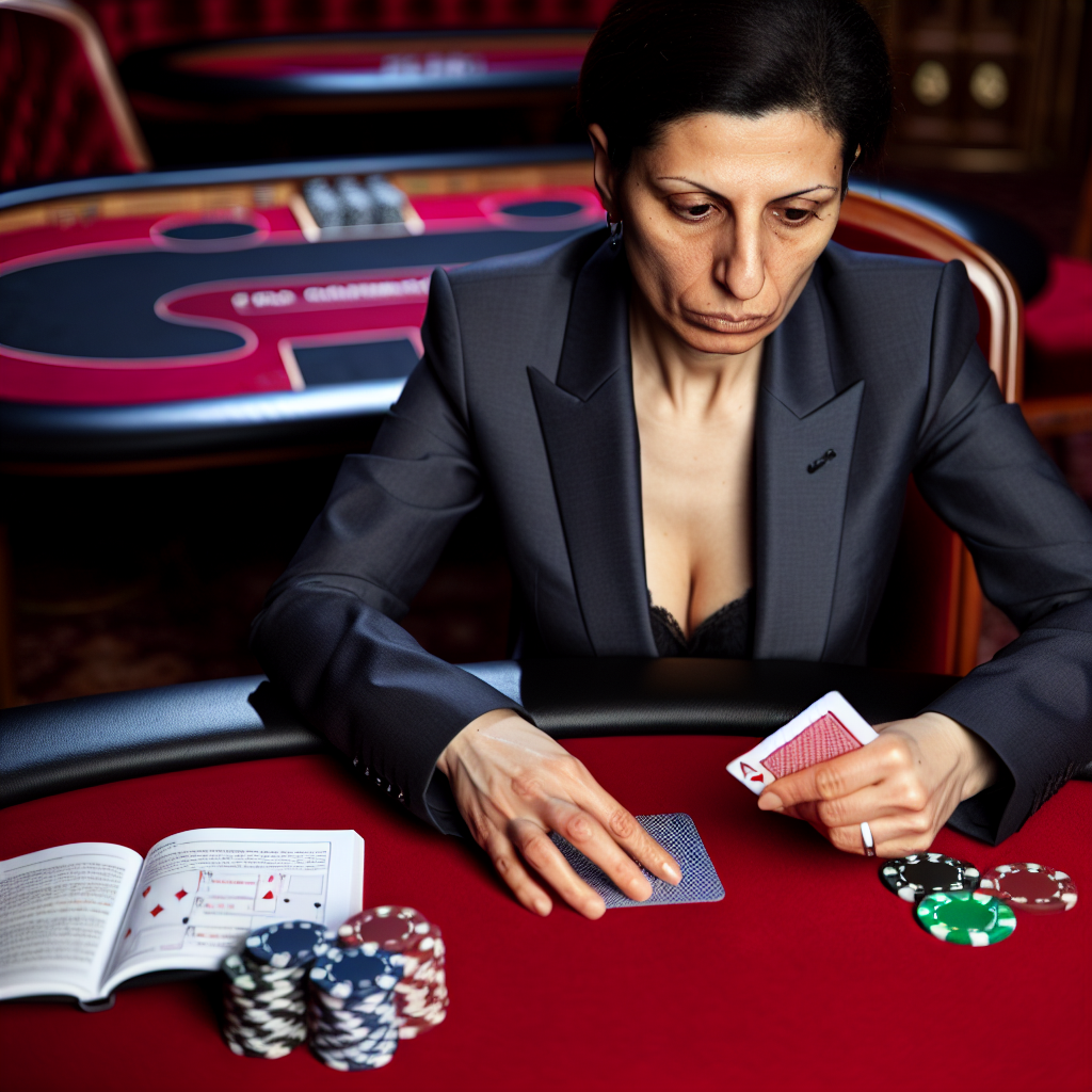 Poker player studying cards and rules.