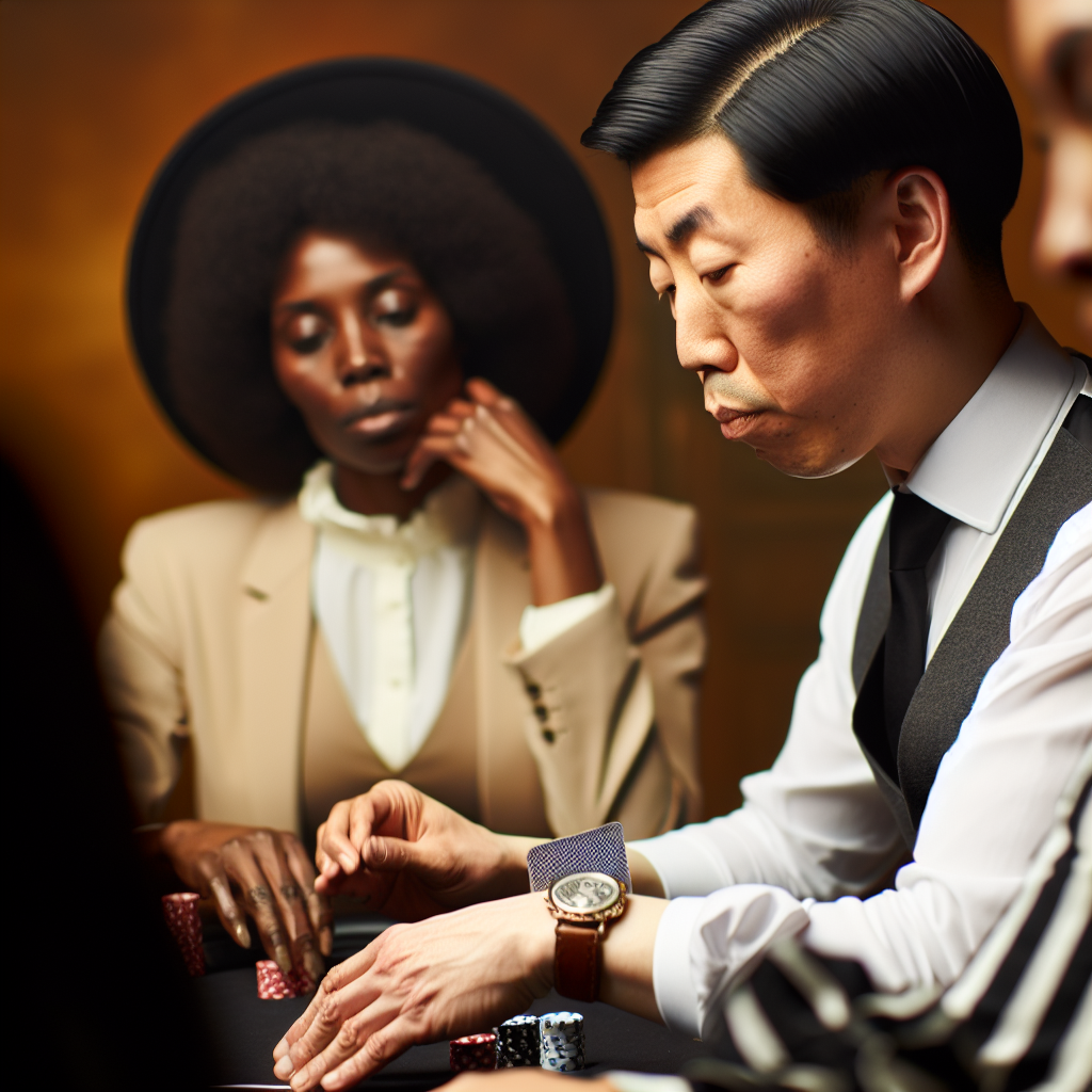 Poker player studying opponents' body language.
