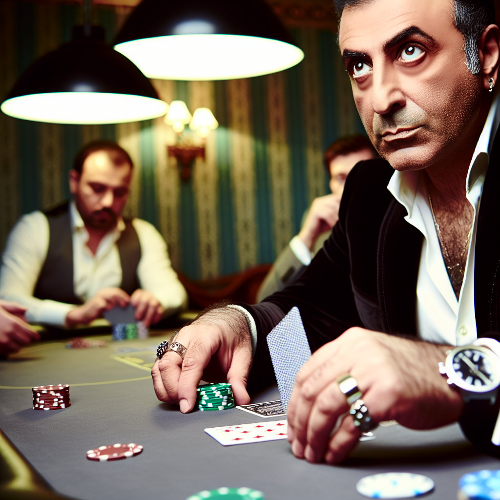 Poker player studying opponents' reactions closely.