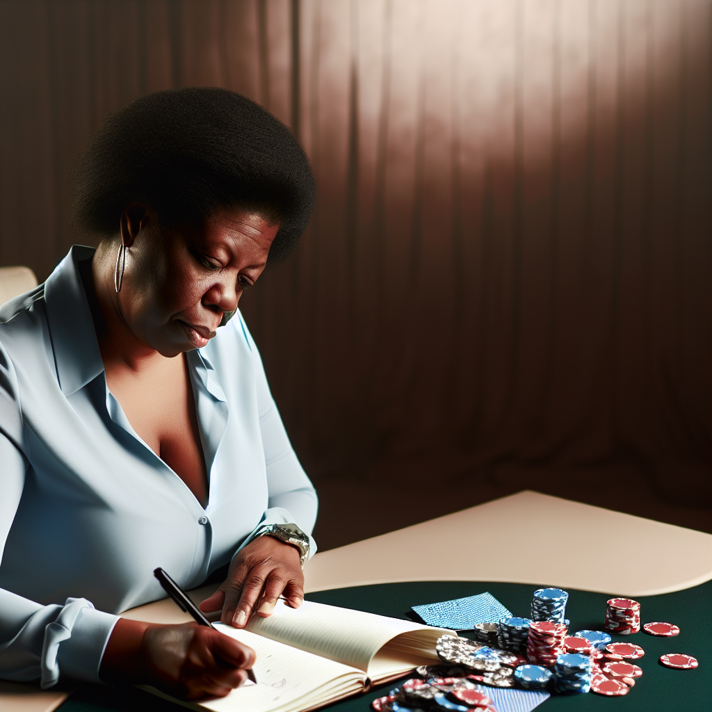 Poker player studying rule variations strategy.