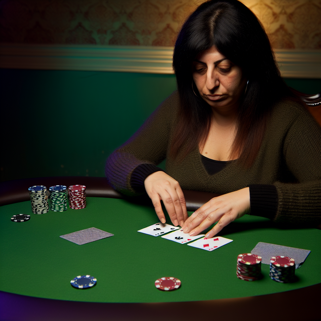 Poker player with cards and chips.