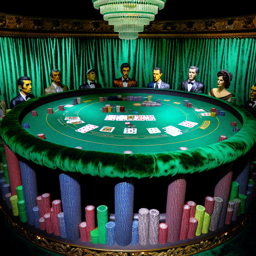 Poker table with cards and chips.