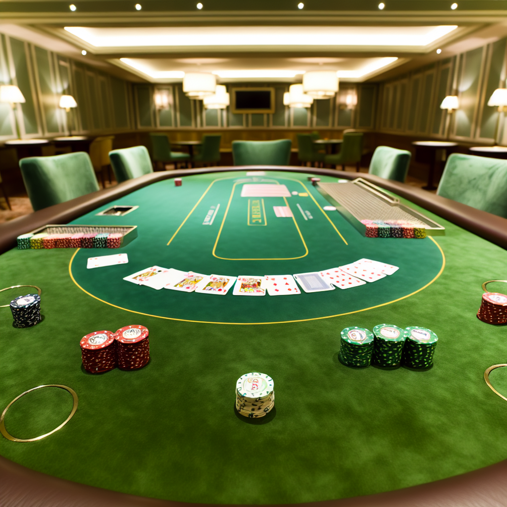 Poker table with cards and chips.