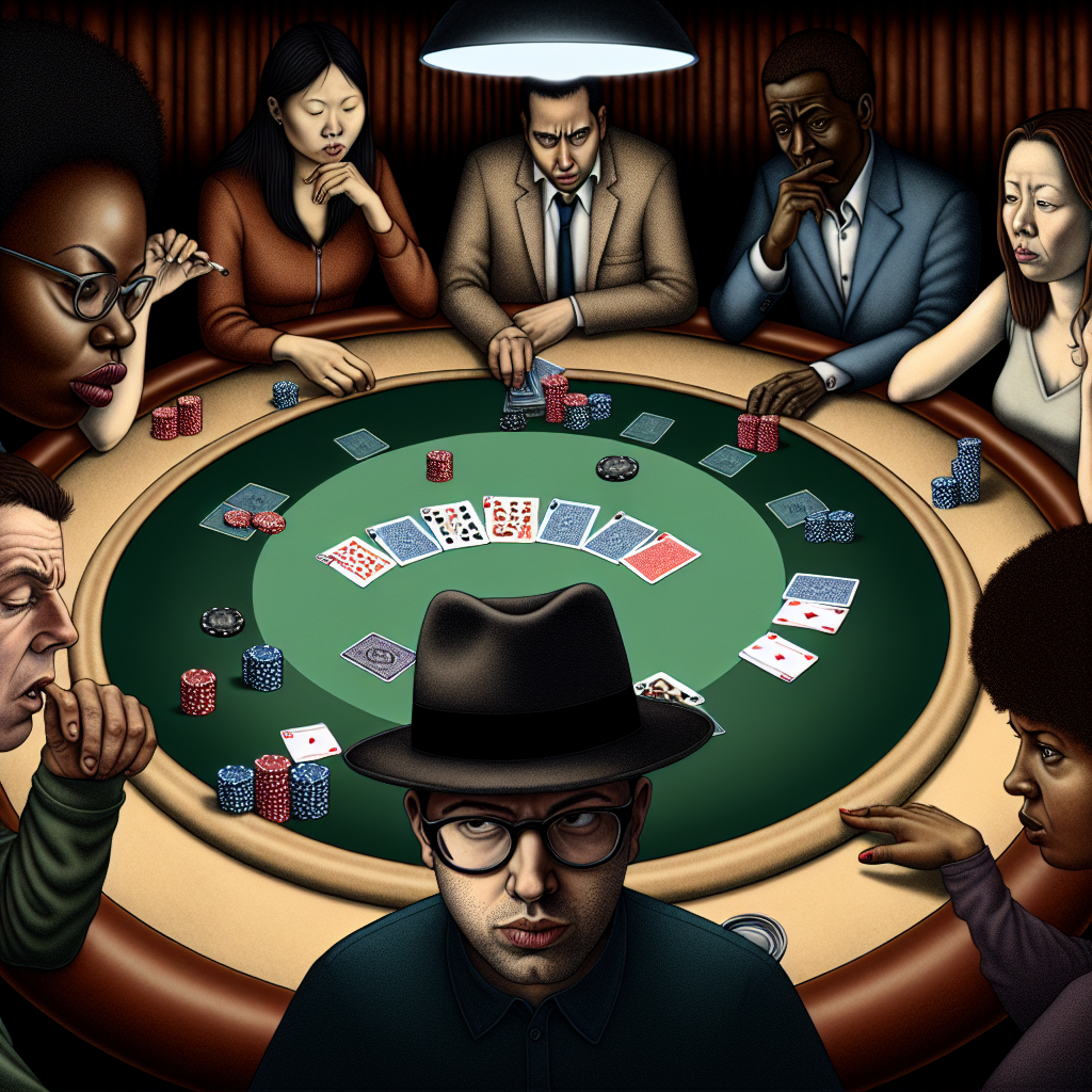 Poker table with players strategizing intensely.