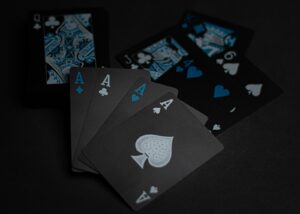 A poker player analyzing a strategic move during a high-stakes Hold'em match
