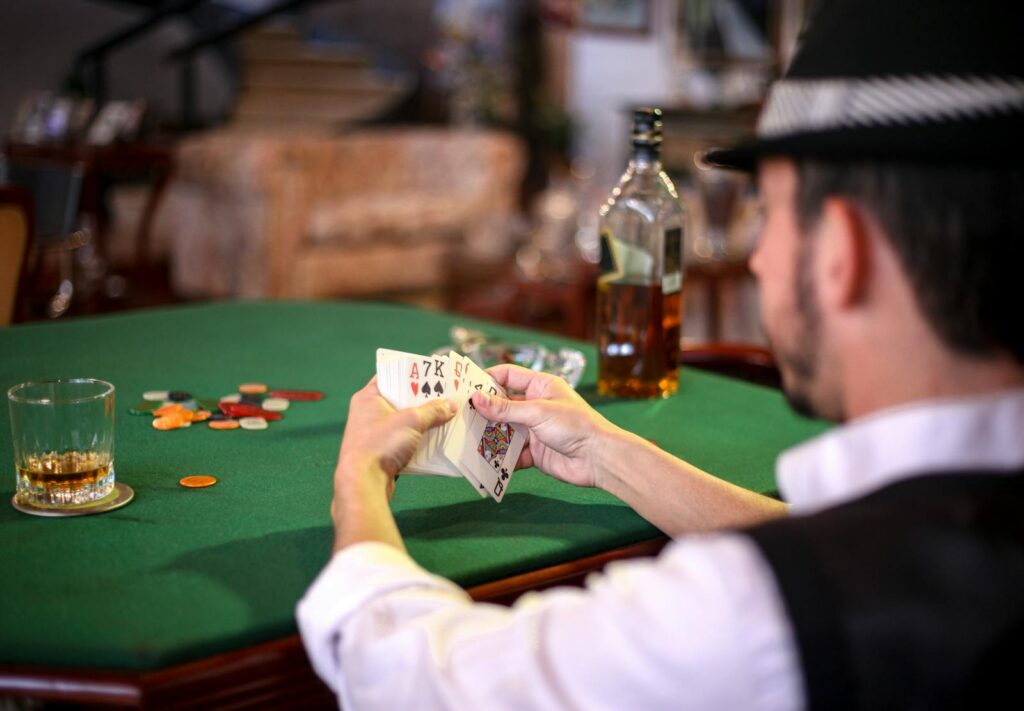 Professional live poker players focused at a tournament table
