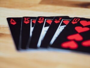 Poker strategy: A close-up of poker cards displayed to showcase strategic decision-making.