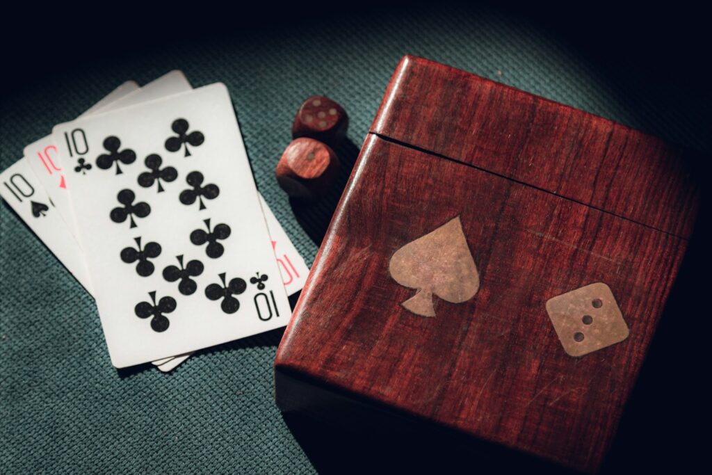 Various poker variants played with cards and chips on a table