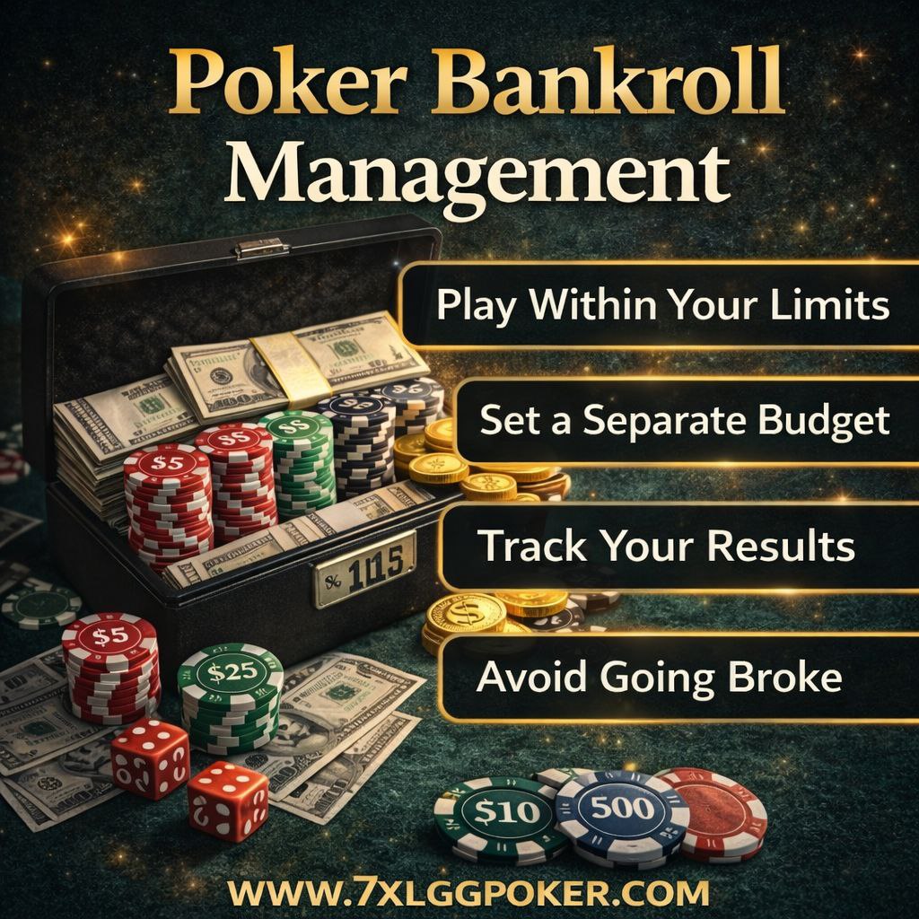 Poker bankroll management introduction with tips for beginners, www.7XLGGPOKER.COM