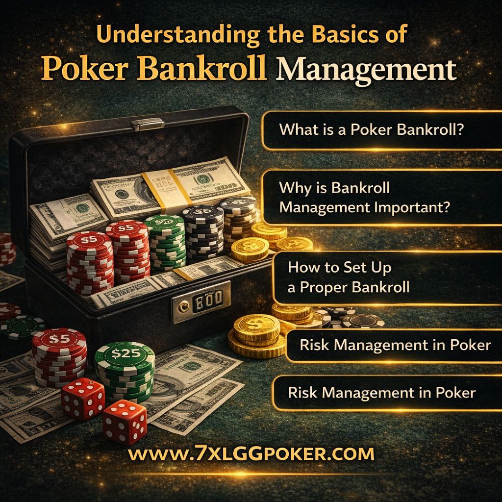 Poker bankroll management basics with tips and strategies, www.7XLGGPOKER.COM