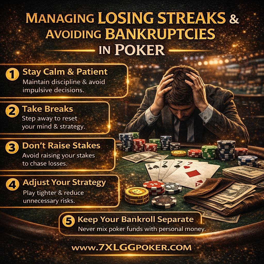 Managing poker losing streaks and avoiding bankruptcies, www.7XLGGPOKER.COM