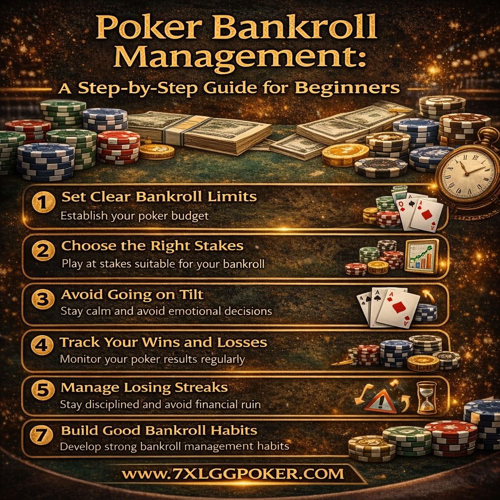 Managing poker bankroll with tips for long-term success, www.7XLGPOKER.COM